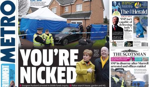 Tudalennau blaen papurau newydd yn rhoi sylw i drafferthion yr SNP
