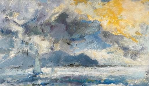 Paentiad olew gan William Selwyn - I gyfeiriad yr Eifl  o Bontllyfni